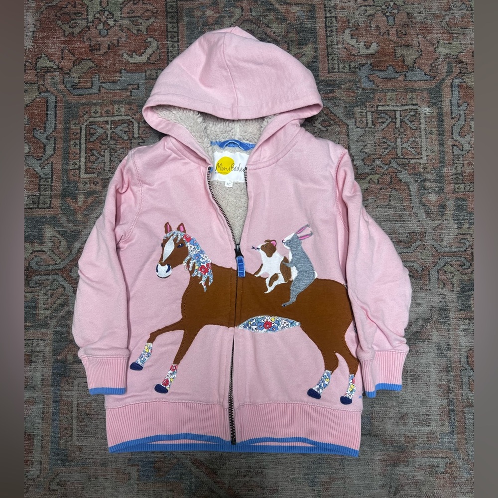 Mini Boden Hoodie Sweatshirt with Horse Design Size 6-7